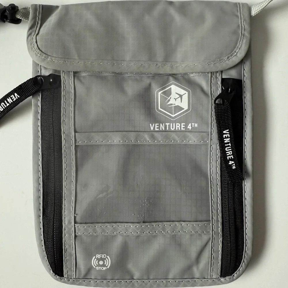 Venture 4th Slim Passport Holder Neck Wallet Pouch RFID Blocking‎ Gray New
